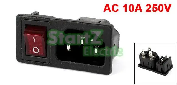 Панель IEC320 C14 Входная розетка питания вкл/выкл SPST красный кулисный переключатель AC 250V 10A