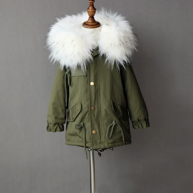 Uninice/Детская парка с мехом пальто для мальчиков и девочек Теплый большой меховой