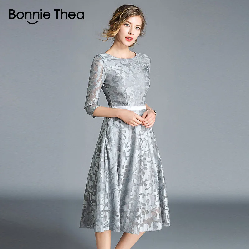 Bonnie Thea женское синее кружевное элегантное платье с вышивкой женское весеннее Платье женское длинное платье в стиле ретро