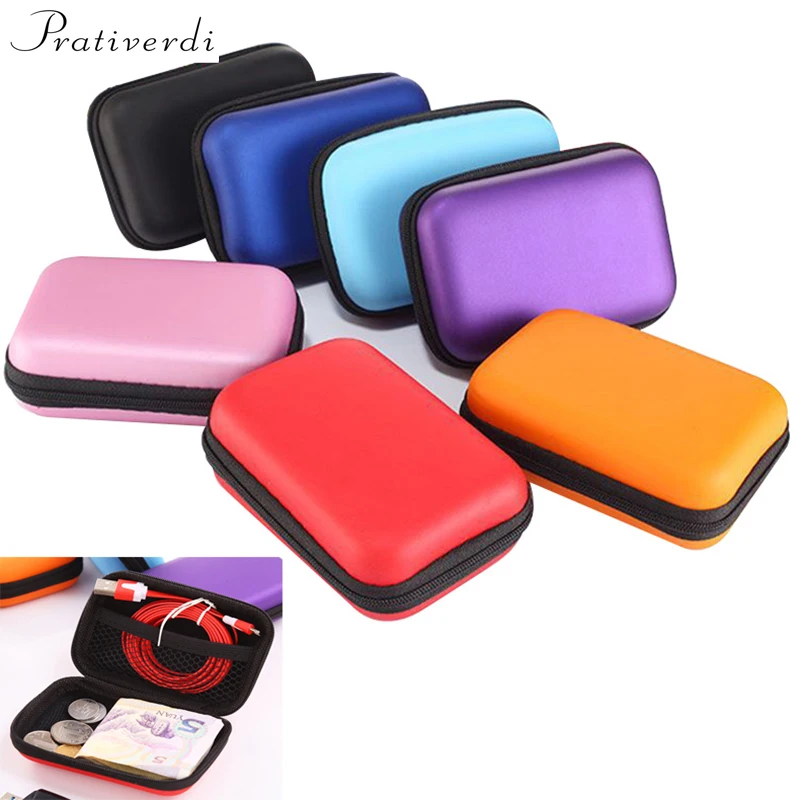 

Zippered Lock Hard Earphone Case Leather Headphone Storage Bag Protective Usb Cable Portable Travel Organizer