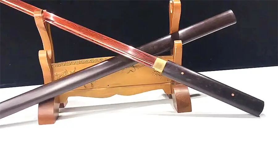 Высокое качество палки меч острый катана кровеносная красная Дамасская сталь