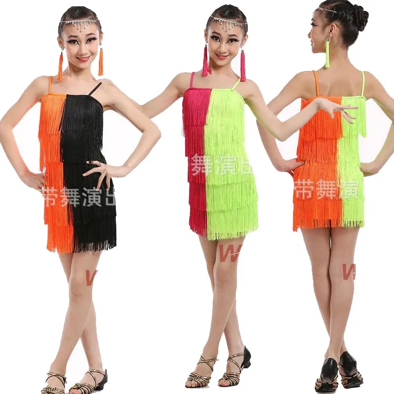 Детская одежда для взрослых с кисточками vestidos latino Одежда танцев костюмы девочек