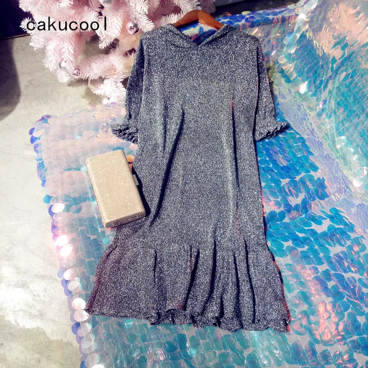 Cakucool/Золотое Платье с люрексом летнее платье коротким рукавом Повседневное