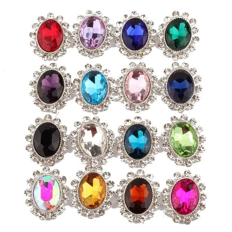 

10PCS 22*27MM Newborn Chic High Quality Shiny Silver Flatback Rhinestone Buttons For Headbands Flowers Centers Accesorries