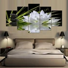 Современный домашний декор стены искусства украшения рама модульная фотографии 5 шт. белый цветок лотоса Воды булыжник HD напечатанные на холсте картины