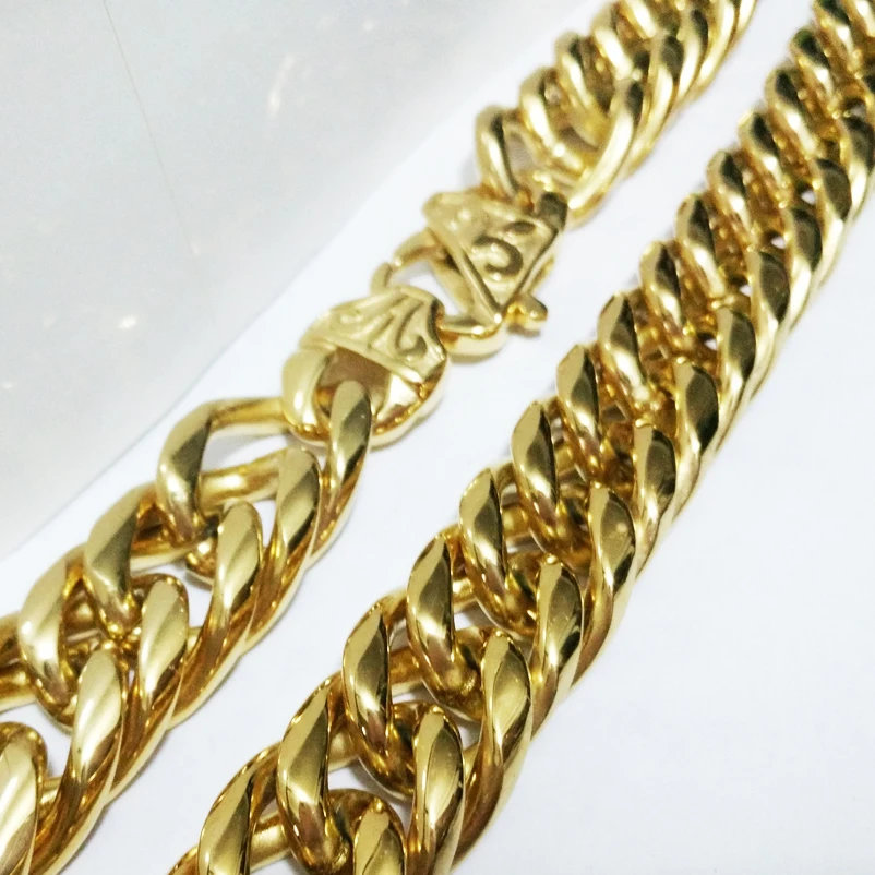 

13/16MM Huge Heavy 316L Stainless Steel Gold Tone Cuban Curb Chain Men's Necklace Or Bracelet Bangle Punk Jewelry 7"-40" Hotsale