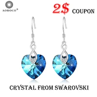 aoboco 925 sterling silver earring fine jewerly infinite love heart drop earrings blue crystal from swarovski gift for women mom