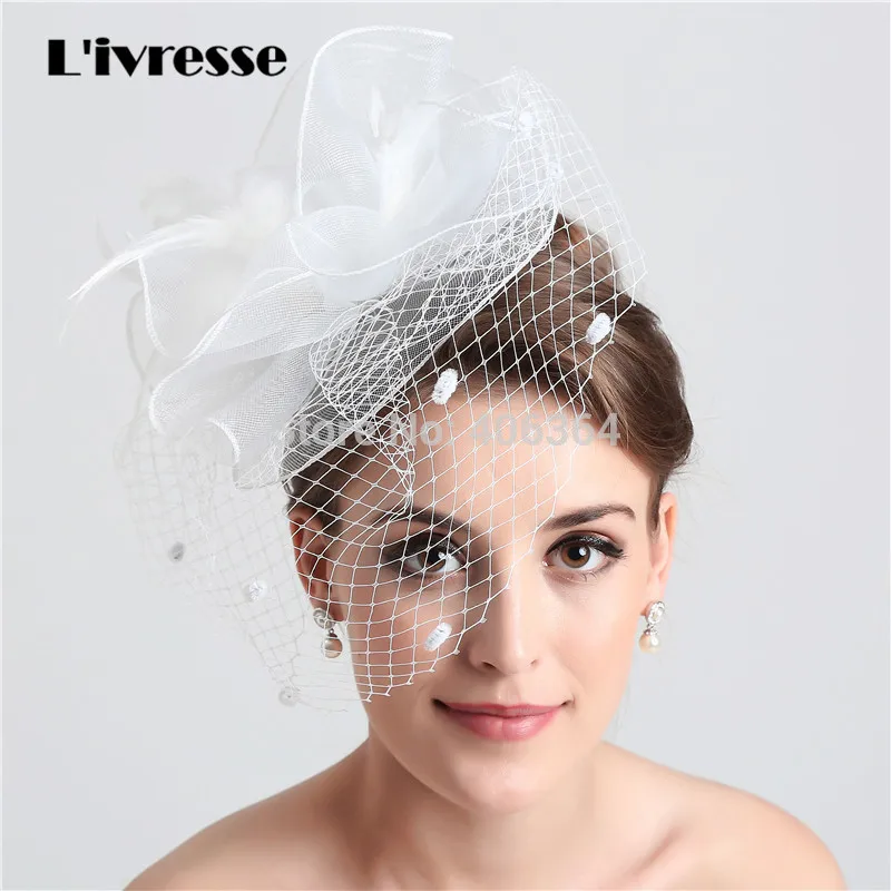 Белая сетчатая Свадебная вуалетка в виде птичьей клетки фата для лица с цветком