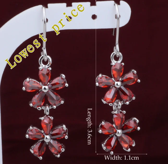Flower design Red Crystal earrings silver color Wholesale &amp Retail fashion Jewelry Zirconia Drop Earrings JE440 | Украшения и
