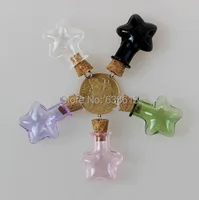 Free ship 100pcs/lot Star Shaped Mini Glass Bottle Vial with Cork Stopper and Eyehook Perfume essential oil vial pendant