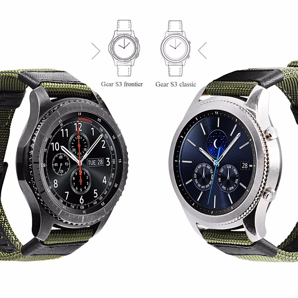 Быстрая установка ремешок для часов samsung Galaxy Watch 42/46 мм армейский Стиль нейлон и кожа Ремешки для samsung gear S3 S2 часы