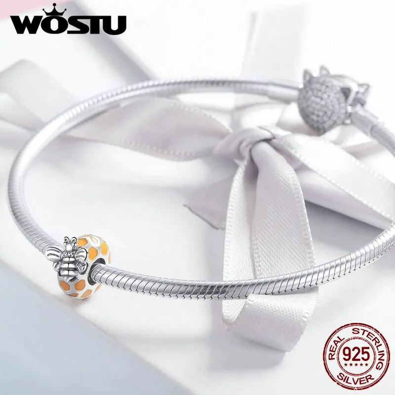 WOSTU, 925 пробы, серебро, милая пчела, животное, бусины, шарм, подходит для оригинального браслета, ожерелья, подвески для женщин, роскошные ювелирные изделия, FIC1102