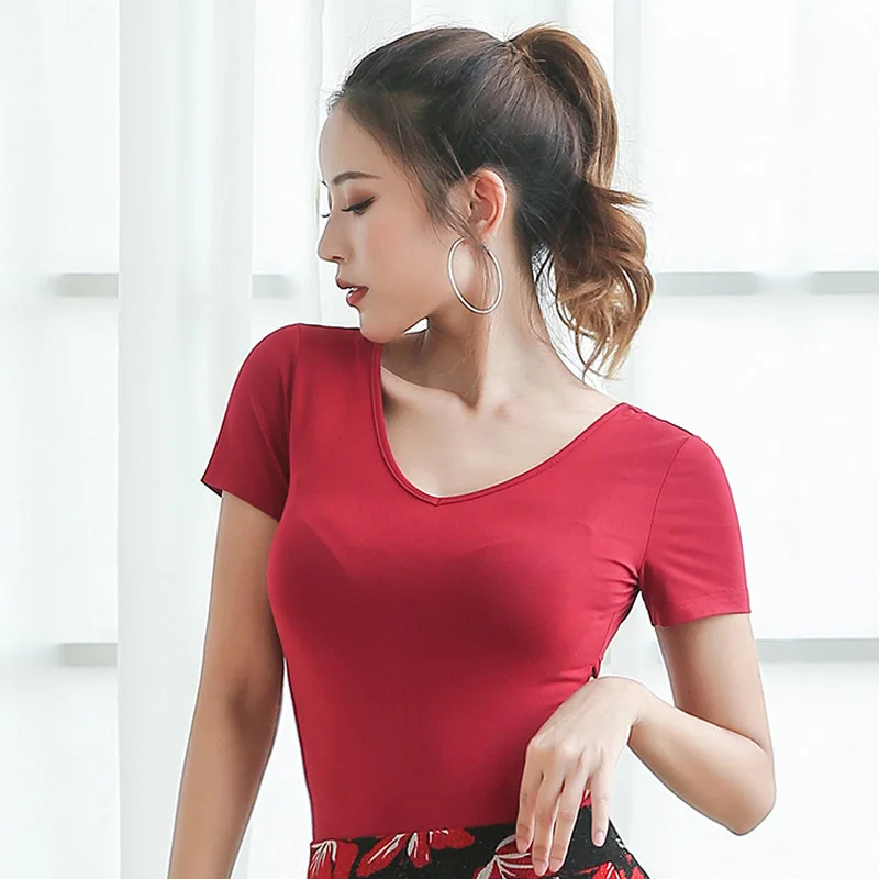 Red Top Новая летняя одежда для латинских танцев, Женская Одежда для танцев, сексуальная черная Модальная ткань, современная женская одежда для латинских танцев, женская одежда BL1860 - Цвет: Red Top
