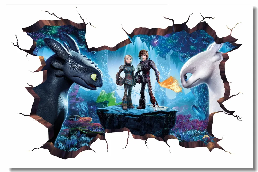 Печать на заказ Настенная роспись Как приручить дракона 3 плакат HTTYD 3D Наклейка на стену Беззубик обои для гостиной наклейки#0866