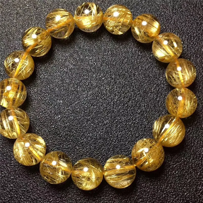 Браслет из натурального золота 11 8 мм Rutilated титана кварца для женщин мужчин