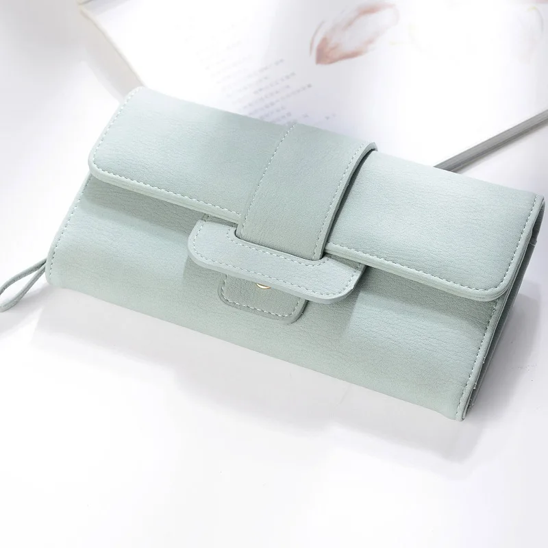 Light green Aosbos, женский клатч из искусственной кожи, кошелек, женский, на застежке, длинный, дизайнерский, кожаный, кошельки для монет,, Одноцветный кошелек для денег, кошелек для карт, женский кошелек - Цвет: Light green