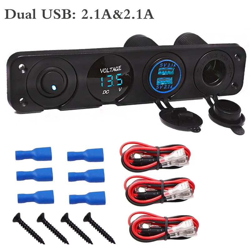 BLUE Dual USB 4.2A 4 отверстия двойной USB зарядное устройство вольтметр 12 в разъем питания прикуривателя переключатель панель подходит для морской Автомобиль Грузовик Лодка Кемпер мобильный - Цвет: BLUE Dual USB 4.2A