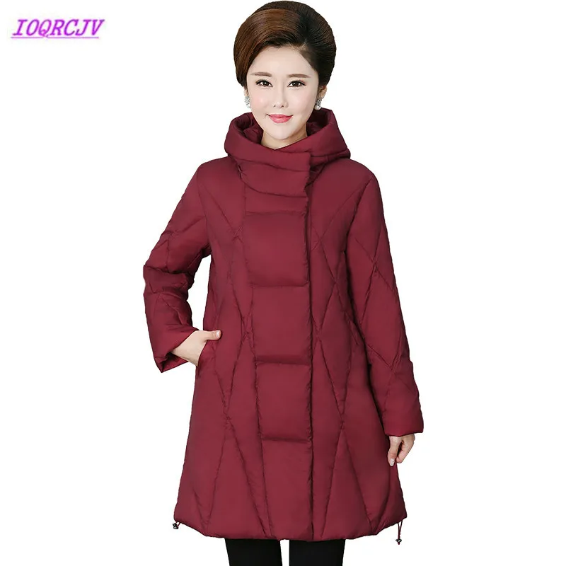 

Winter Middle-aged Down Cotton clothing Jacket Women's Medium Long Thick Warm Hooded Parker Coat Plus Size 5XL Mother Dress W76