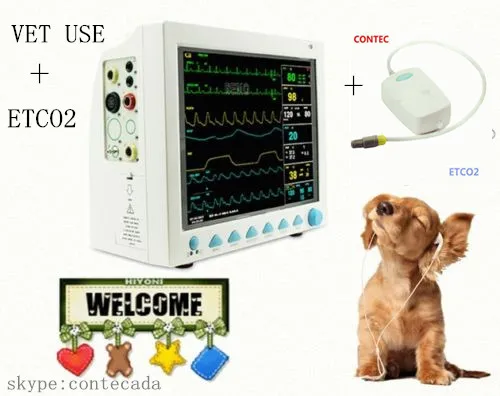 8000vet with ETCO2 Портативный ветеринарный ICU жизненный знак монитор пациента, 6 параметров, CMS8000VET+ ETCO2 CONTEC NIBP - Цвет: 8000vet with ETCO2