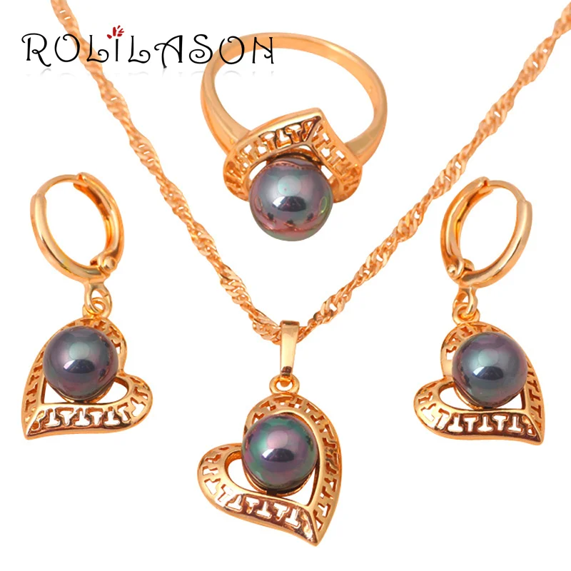 Летом стиль Золото Тон Многоцветный Pearl Ювелирные Наборы Серьги Кольца Ожерелья