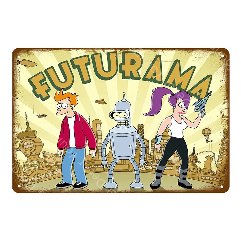 YD6311E Futurama Comics винтажные металлические знаки, плакат, настенная наклейка, декоративная тарелка для комнаты, мультяшная табличка, домашний декор, настенная живопись - Цвет: YD6311E