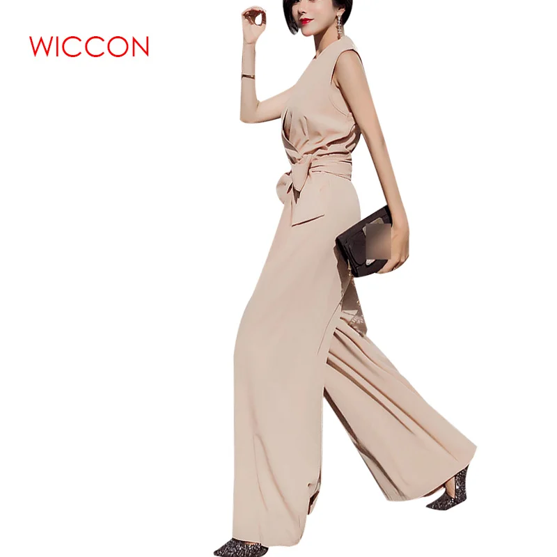 

Women V-neck Jumpsuits Elegant Ladies Black Party Wide Leg Jumpsuits Casual Office Lady Rompers
