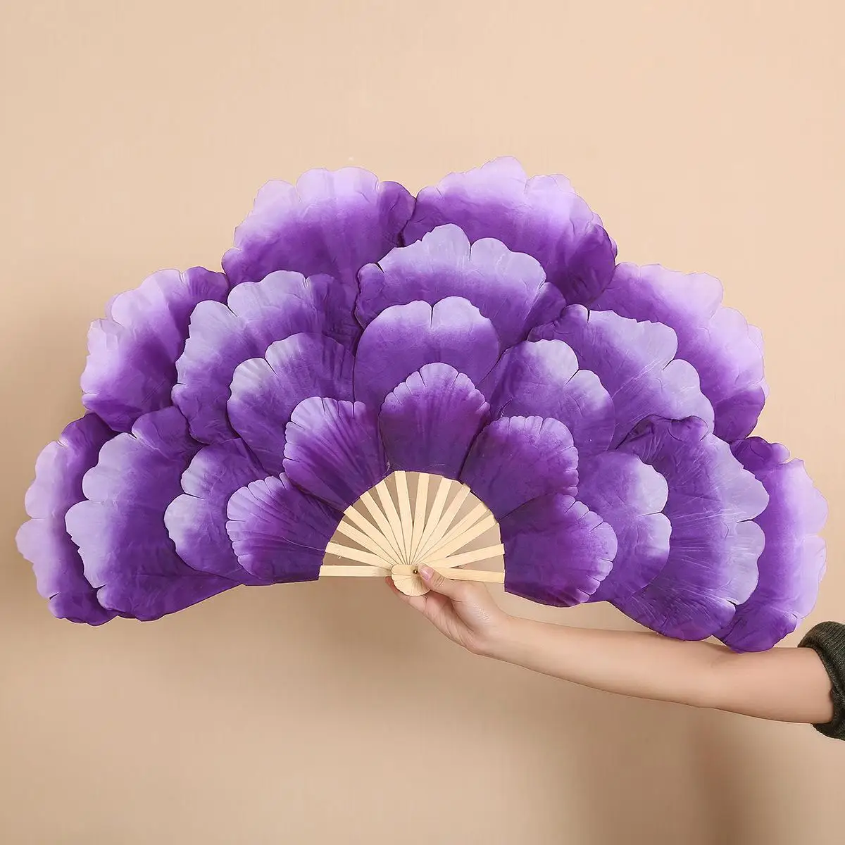 FEECOLOR 1 пара испанский танец пион handfan двусторонний большой цветок лепестки группа танец живота представление реквизит для сцены вентилятор - Цвет: purple white