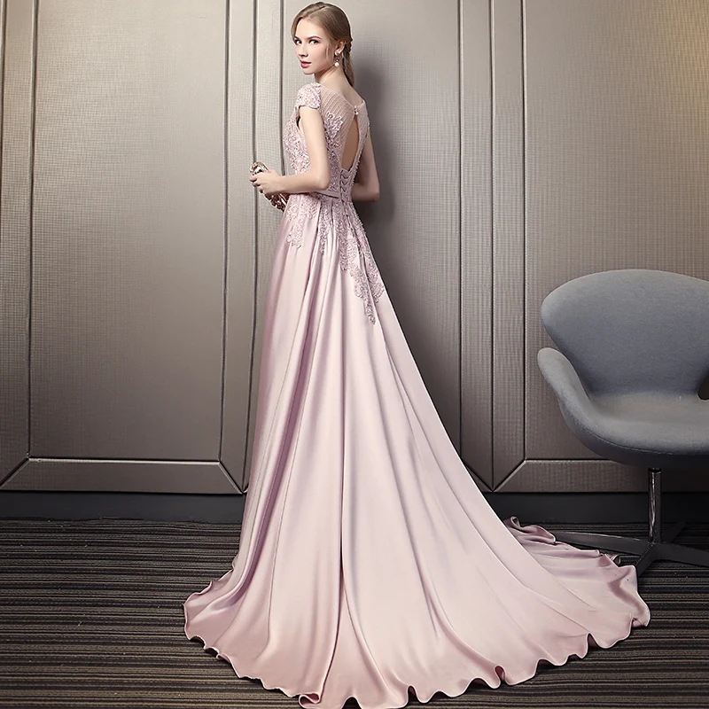 SSYfashion короткие рукава шнуровка сзади атлас длина до пола с коротким шлейфом
