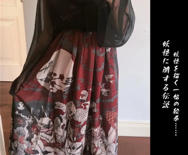 Mori Girl Monster Scrolls РЕТРО ПРИНТ Сладкая Лолита японское шифоновое платье на подтяжках Harajuku женское милое летнее платье без рукавов