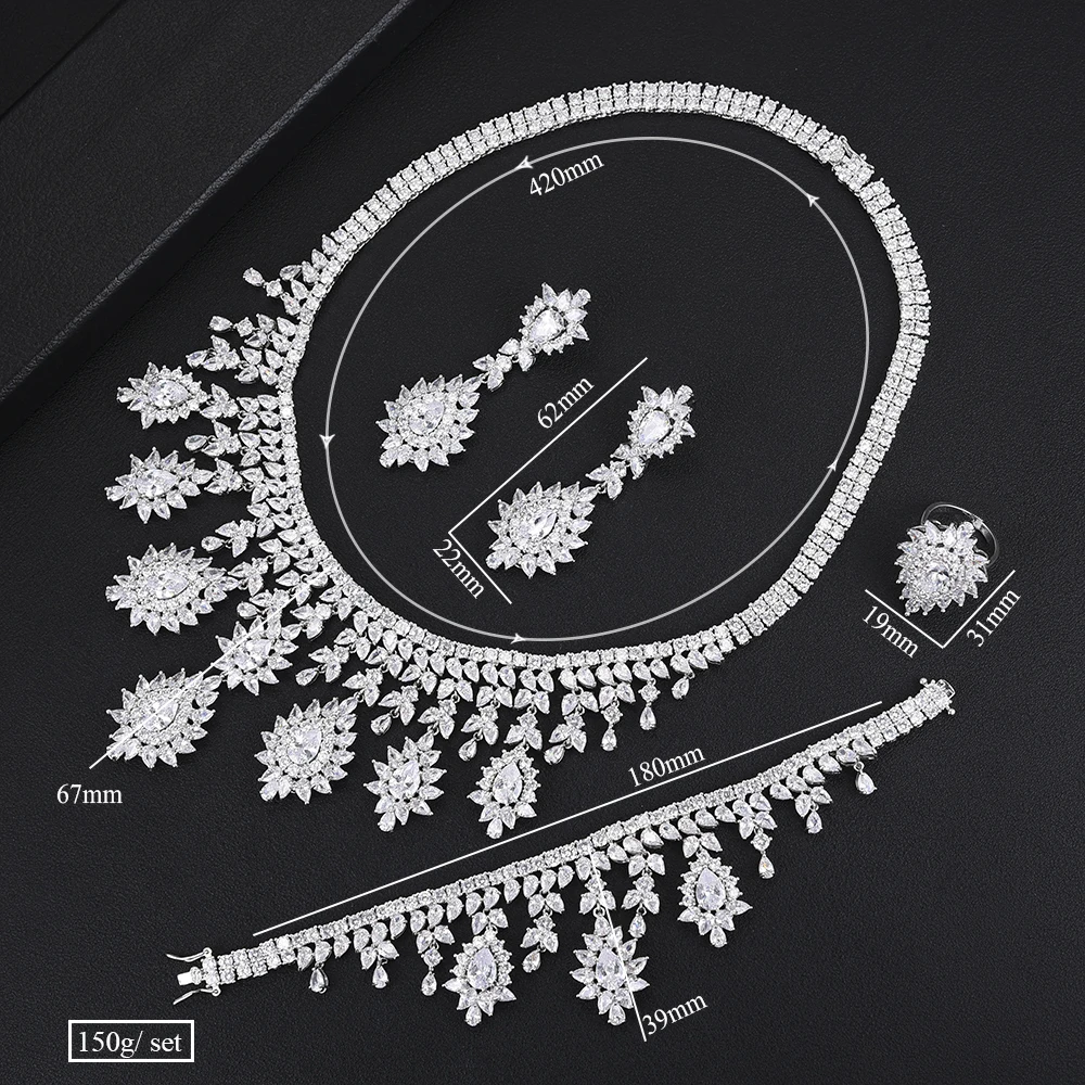 

missvikki 4 PCS Full Cubic Zirconia Luxury Women Accessories Bangle Earrings Necklace Ring Jewelry Set Brides Wedding Jewellery
