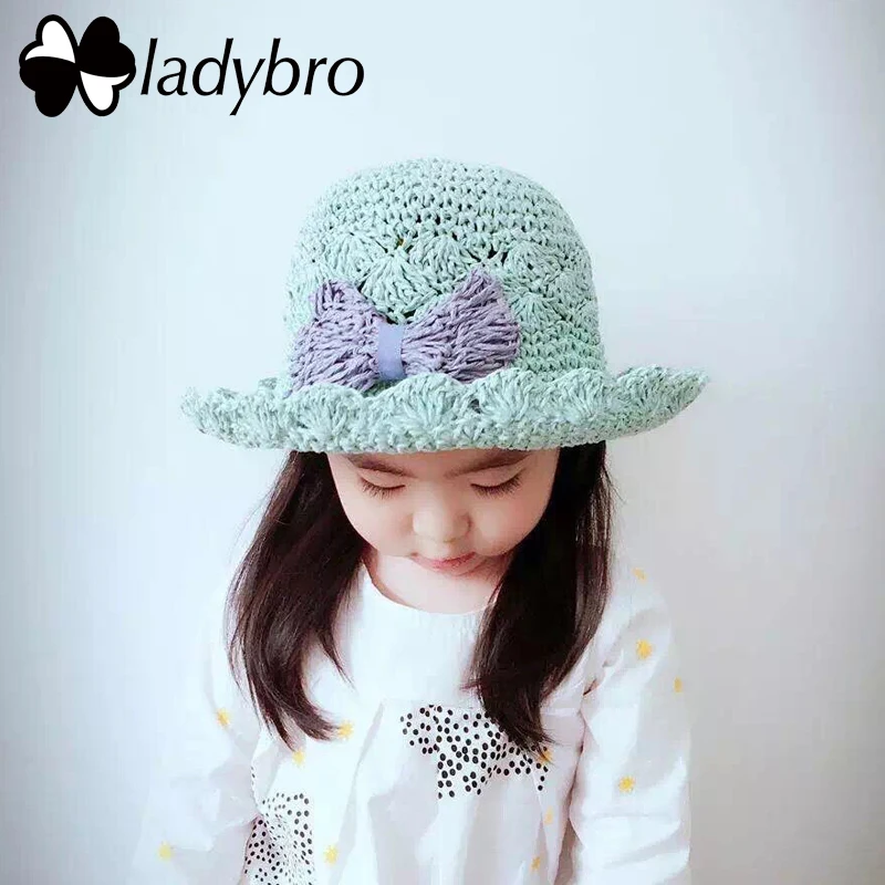 Детская соломенная шляпа Ladybro летняя пляжная от солнца с бантом кепка ручной