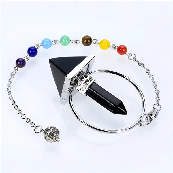 Black Agates Новая мода, 1 шт., натуральный камень, роза, кварца, Граненый Конус, треугольник, пирамида, цепь, дюбинг, исцеляющий маятник с чакрами, с цепочками из бисера - Окраска металла: Black Agates