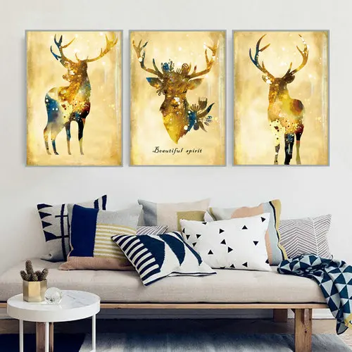 

Hight Quality Nordic Poster Pastoral Cute Animals Canvas Painting Nordic Elk Peafowl Feather Home Decor Decoration No Frame