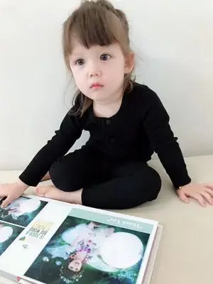 Новая модная детская одежда детские пижамные комплекты для маленьких мальчиков и девочек, штаны в рубчик мягкая одежда с длинными рукавами для мальчиков на весну, осень и зиму - Цвет: Black-A
