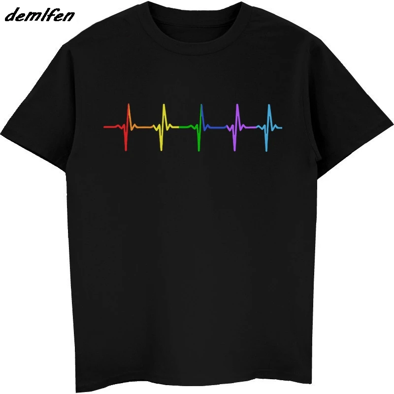 

Футболка мужская горячая Распродажа, радужная пульс, сердцебиение, Lbgt, для гей-прайда и лесбиянок, уличная одежда в стиле хип-хоп, Черная