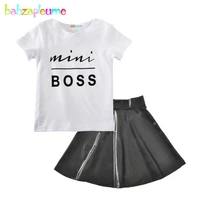 summer fashion kids girls clothes party girls dress children clothing pu leather skirtt shirt 2pcsset baby clothes infant a185