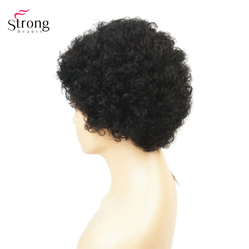 StrongBeauty Афро-американский короткий кудрявый парик из натуральных волос смешанные мягкие женские парики черные