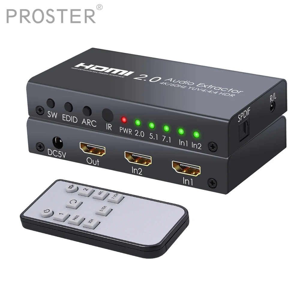 PROZOR HDMI аудио конвертер 2x1 2 0 переключатель с экстрактором поддержка 4K @ 60Hz пульт