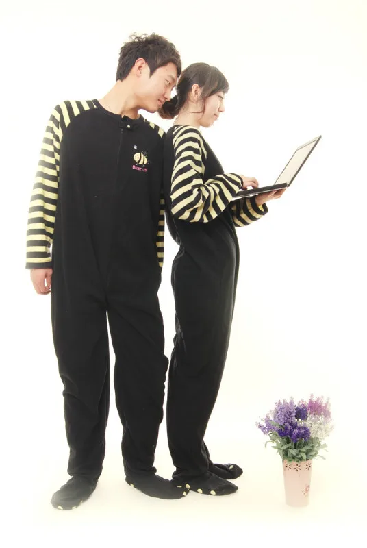 Новые все в одном черный Bee Footed пижамы для сна Пижама Onesie |