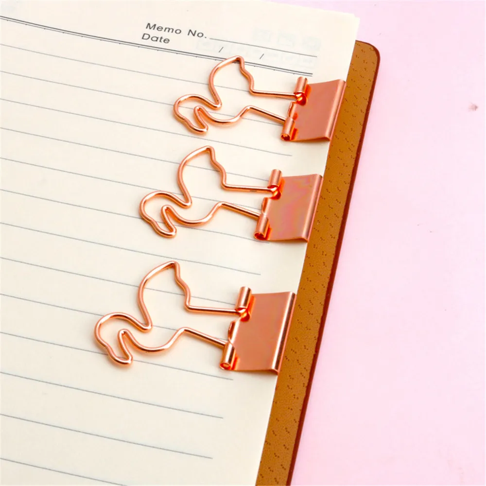 

9pcs Metal Cute Binder Clip Kawaii Stationery Hollow Out Metal Binder Clips Photo Tickets Note Letter Paper Clip Flamingo Design