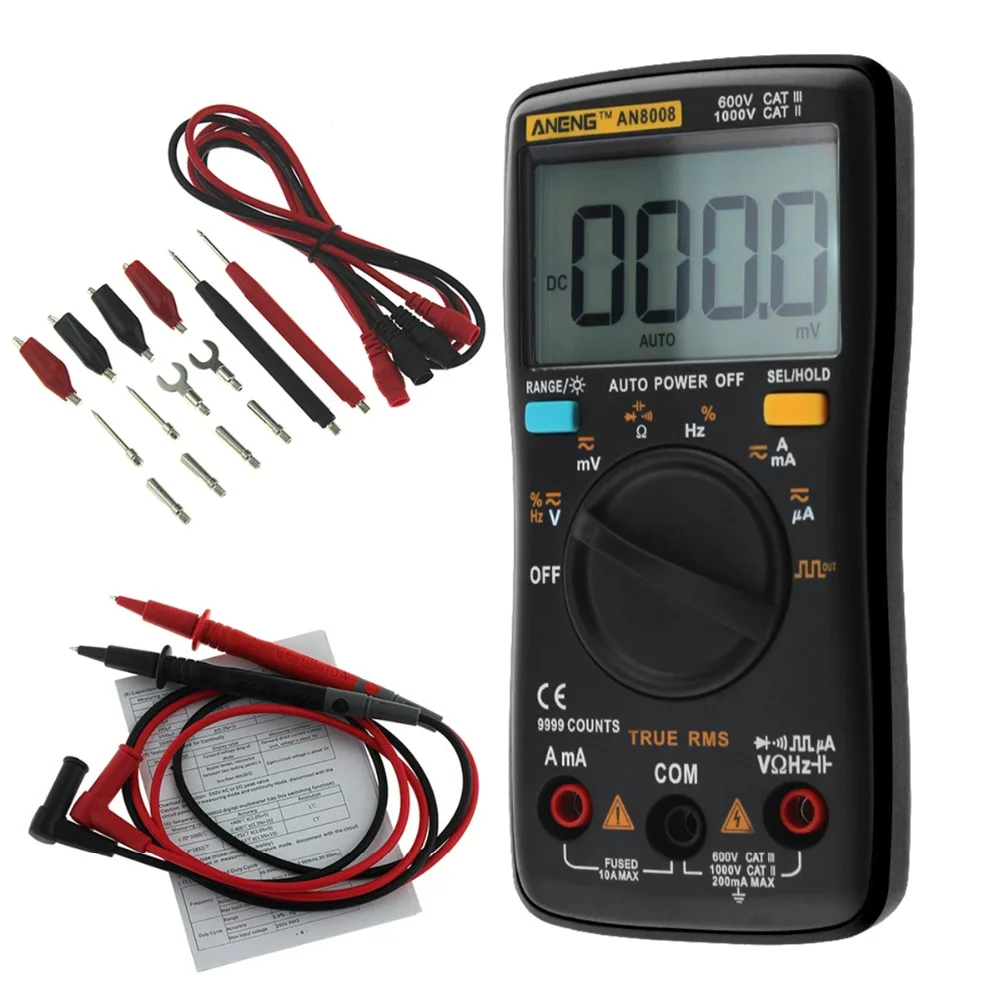 AN8008 True RMS lcd Цифровой мультиметр 9999 отсчетов квадратная волна AC DC Напряжение Амперметр Ток Ом Авто/ручная подсветка