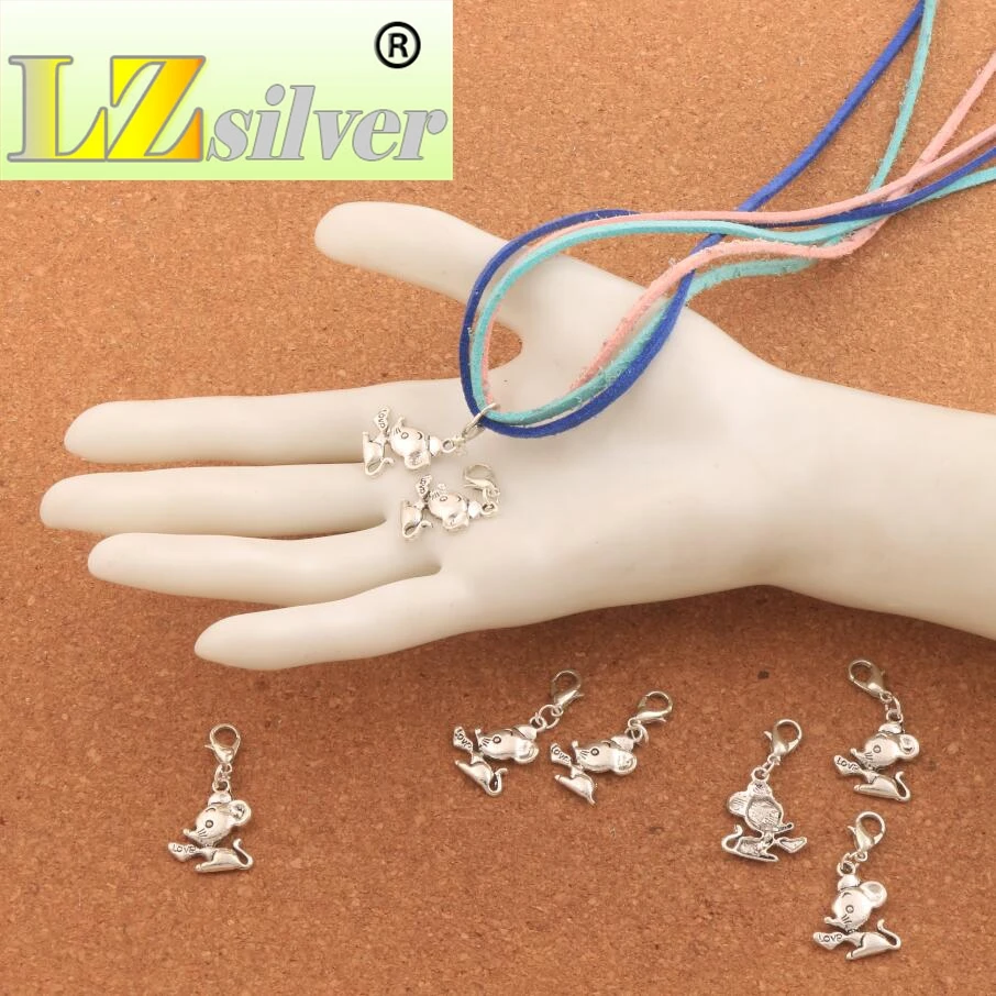 

Heart Love Mouse Mice Lobster Claw Clasp Charm Beads 16.5x33.8mm 100PCS zinc alloy Jewelry DIY C183