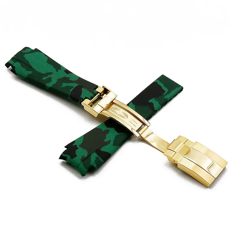 Camouflage rubber strap men's folding buckle watch accessories for Rolex water ghost Di Tong take 20mm waterproof silicone strap