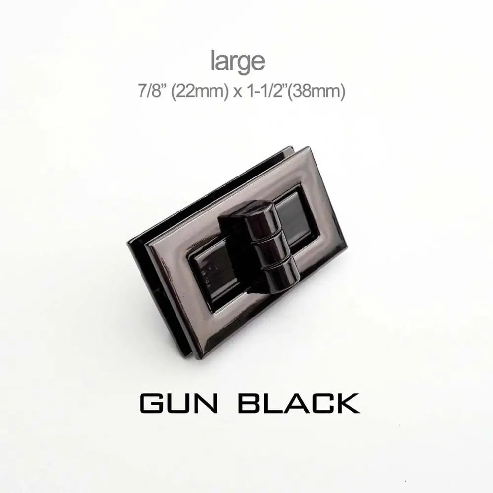 gun black Совершенно Прямоугольная форма Поворот Поворотный замок застежка защелка застежки-пряжки кожаный Чехол Сумочка Кошелек Большой 22x38 мм - Цвет: gun black
