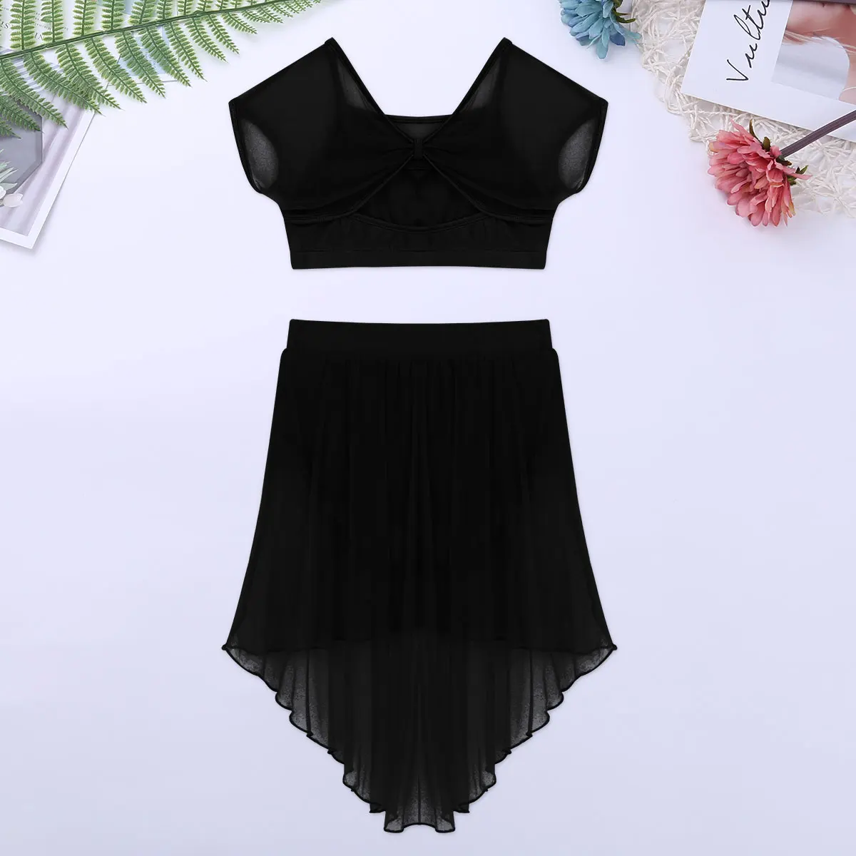 Детская балетная юбка-пачка в сеточку для подростков с укороченным топом