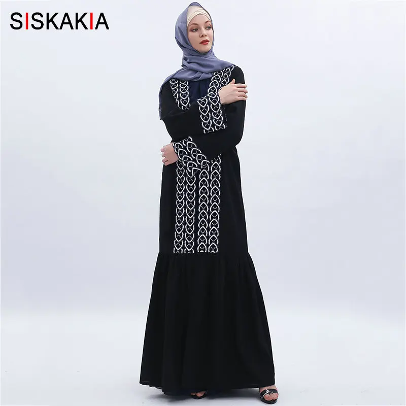 Женский мусульманский кардиган Siskakia Абая с винтажной аппликацией на лето