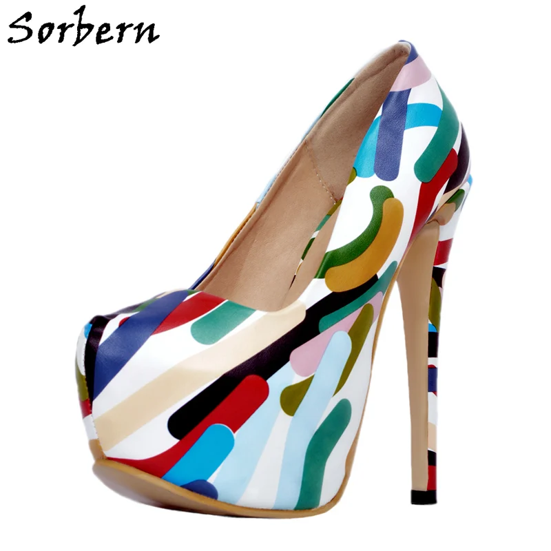 

Sorbern Colored Print Slip-On Designer High Heels Size 14 Stripper Women Shoes Platform 16Cm Custom Pumps Size 34-47
