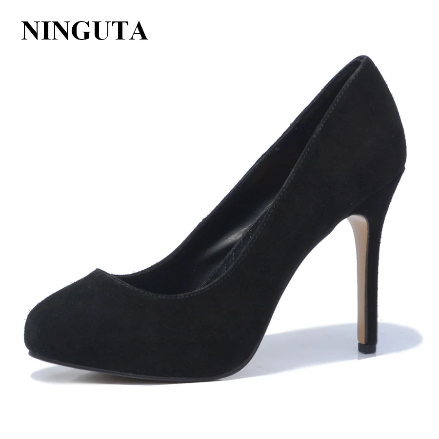 NINGUTA/женские замшевые туфли лодочки на высоком каблуке из натуральной кожи