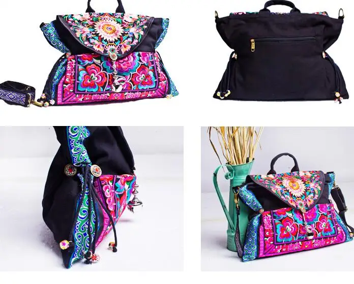 Женская винтажная сумка мессенджер с вышивкой в этническом стиле Boho Hmong для