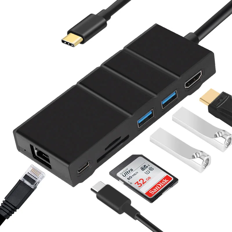 Док станция с разъемом типа C HDMI RJ45 USB концентратор питания для ноутбука Macbook Pro HP